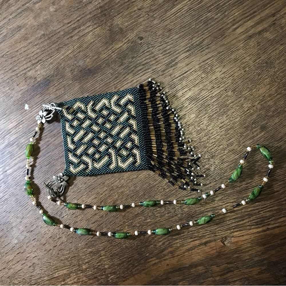 Vintage Hand Made Beaded Bag w Glass Beaded Srtap